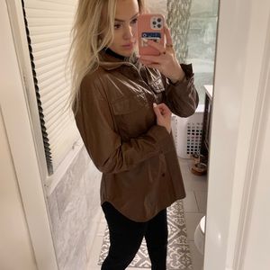 Brown pleather button down jacket